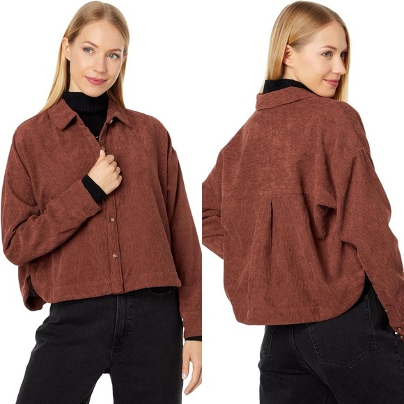 Madewell Corduroy Hartfield Button Down Collar Crop Shirt - Picture 1 of 13